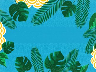 Tropical leaves on a blue background celebrating Asian American Pacific Islander History Month