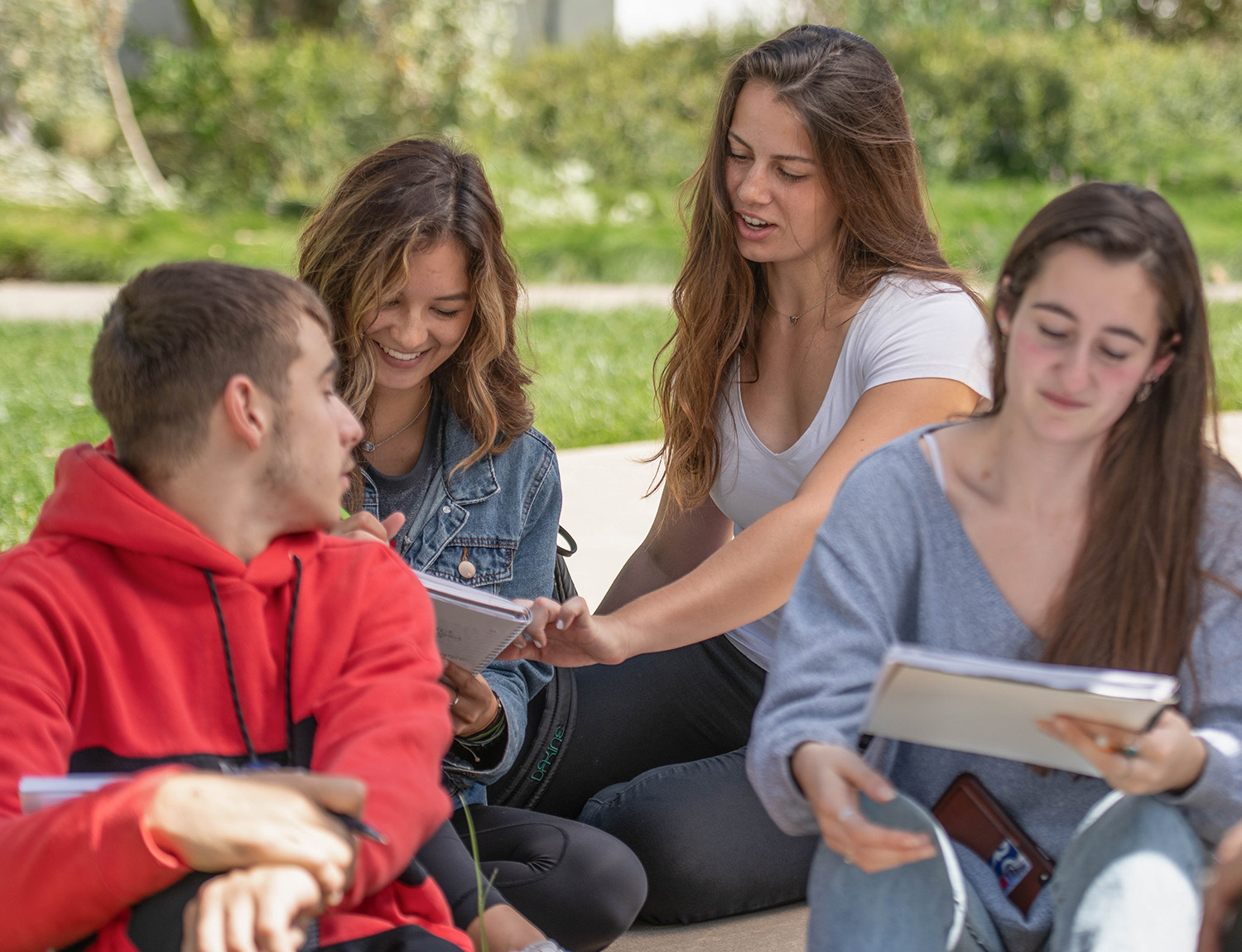 Students interact during outdoor class
