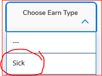 Choose Earn Type. Sick.