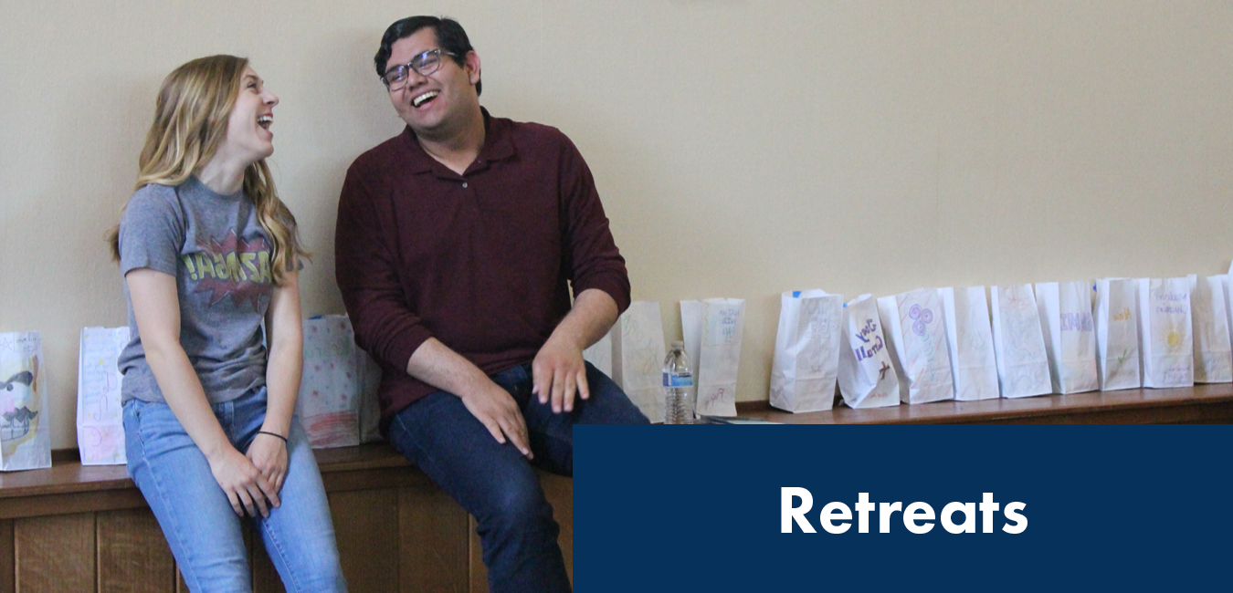Image of two students and the word &quot;Retreats&quot;