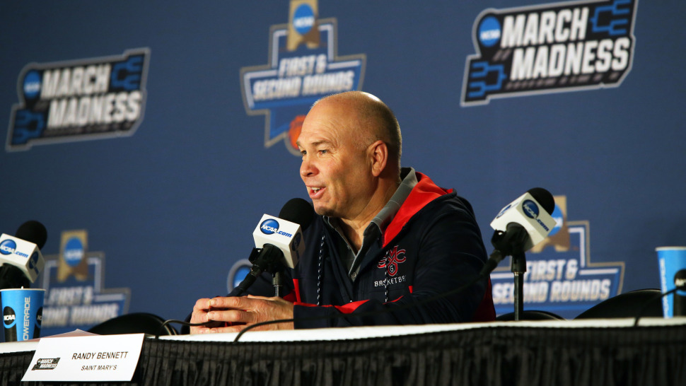Randy Bennett at a March Madness press conference