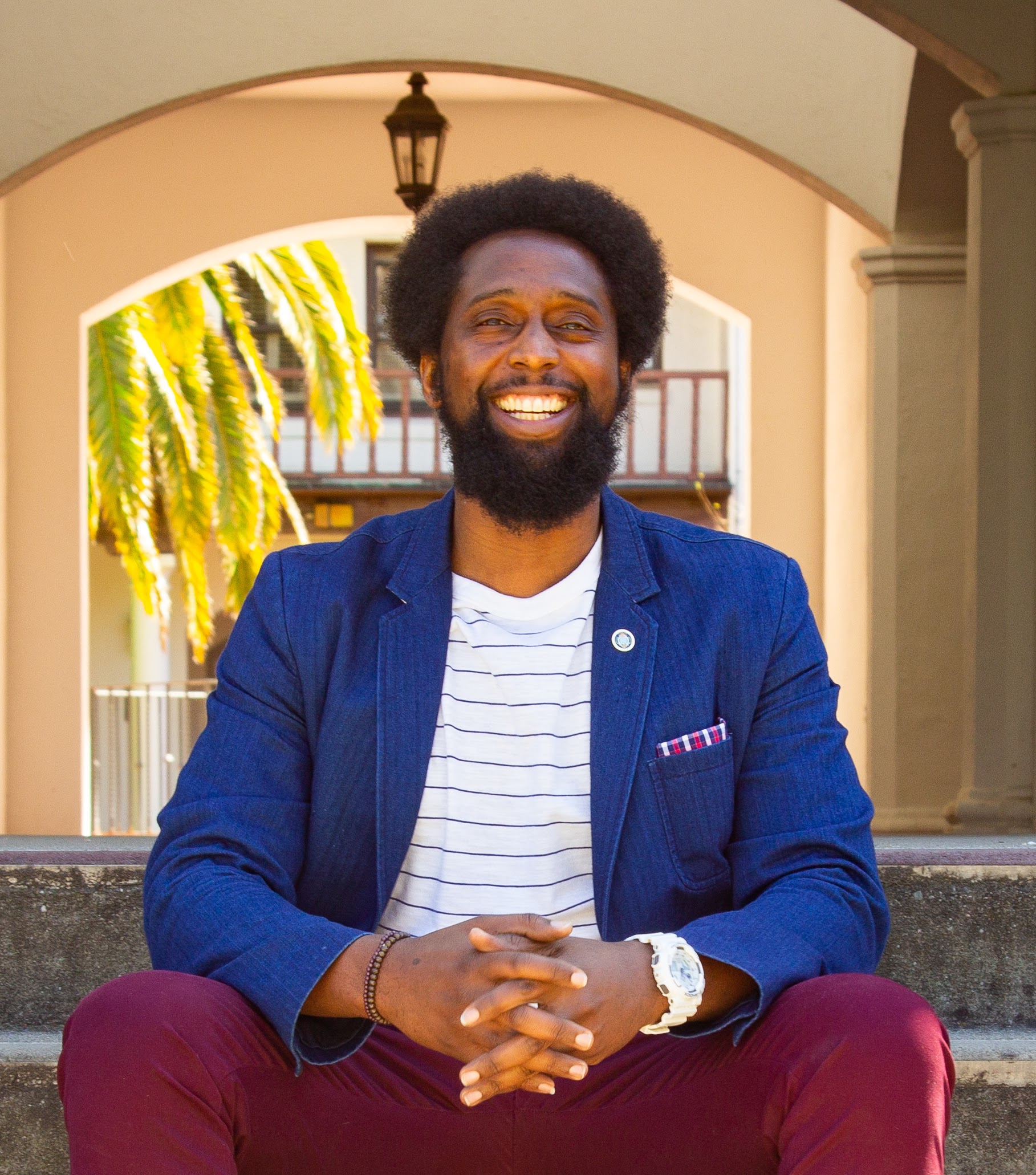 Eric Handy outside chapel breezeway