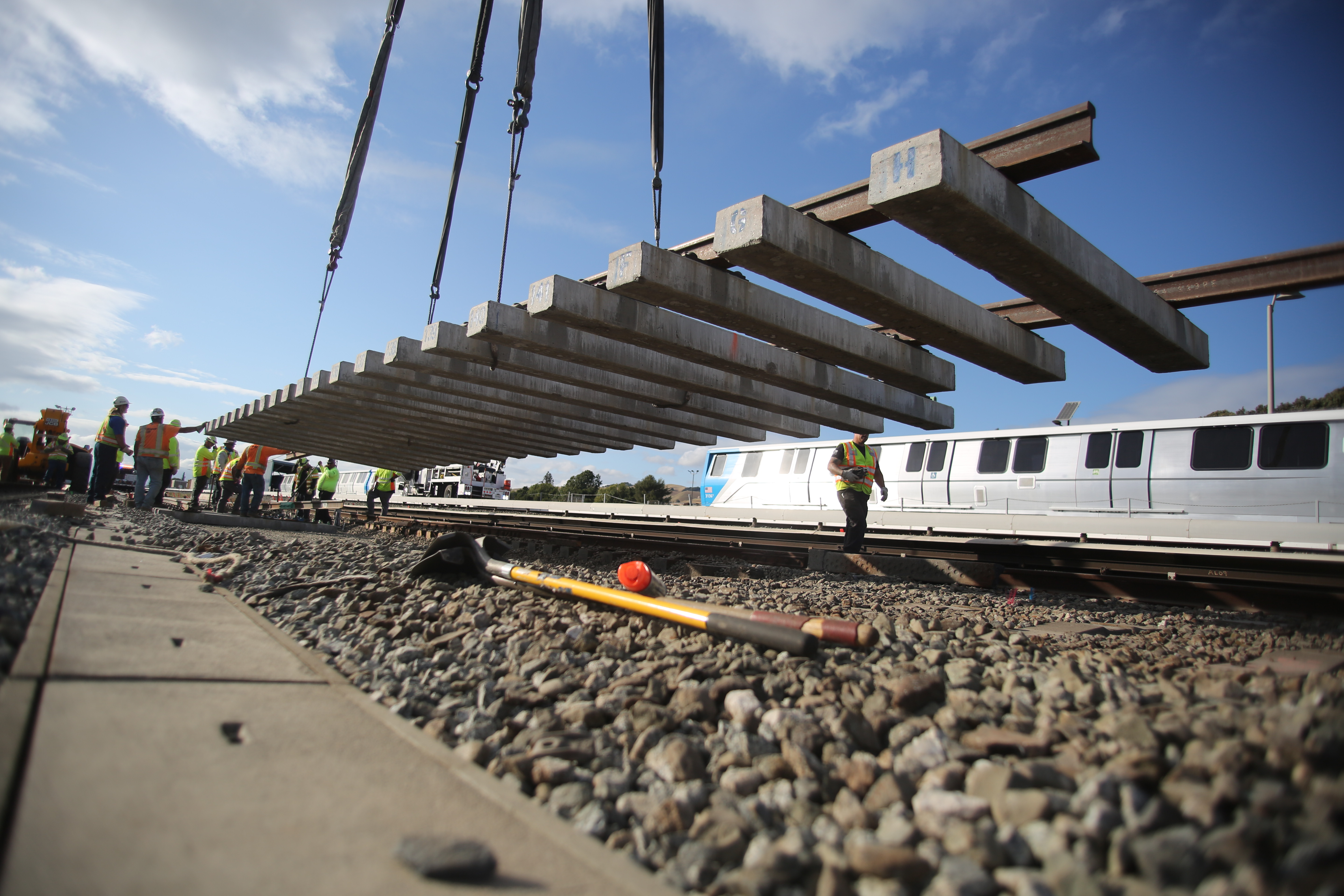 BART tracks are replaced with a BART train in the background
