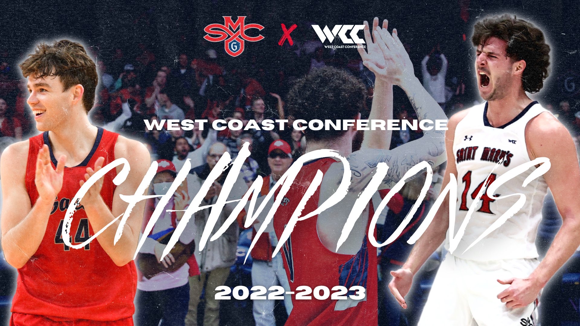 West Coast Conference Champions with 2 basketball players