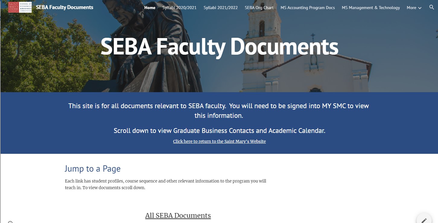 Screen shot of the SEBA Docs google site