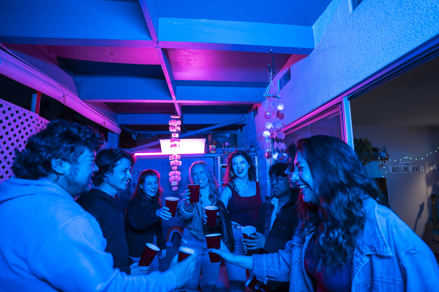 A group of college students partying with red solo camps