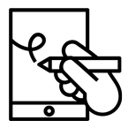 Illustration of a hand filling out a form on a tablet