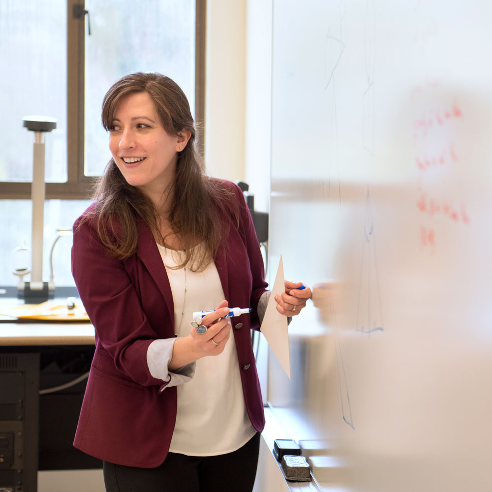 professor in front of white board