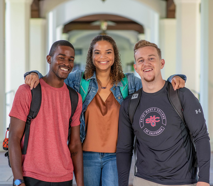 three students in hallway