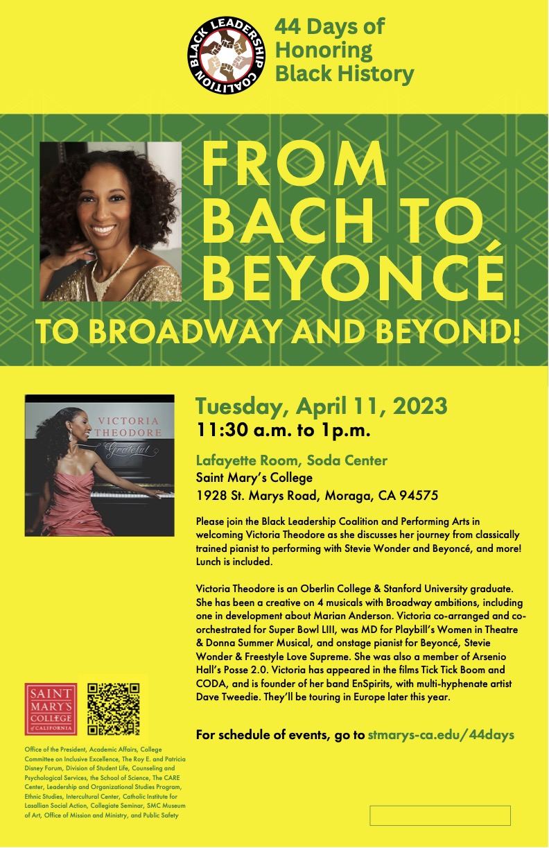 Victoria Theodore's Bach to Beyoncé to Broadway and Beyond event flyer on April 11