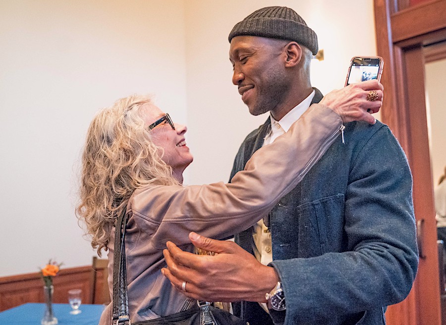 Brenda Hillman and a former student, Mahershala Ali '96, at a 2017 reception