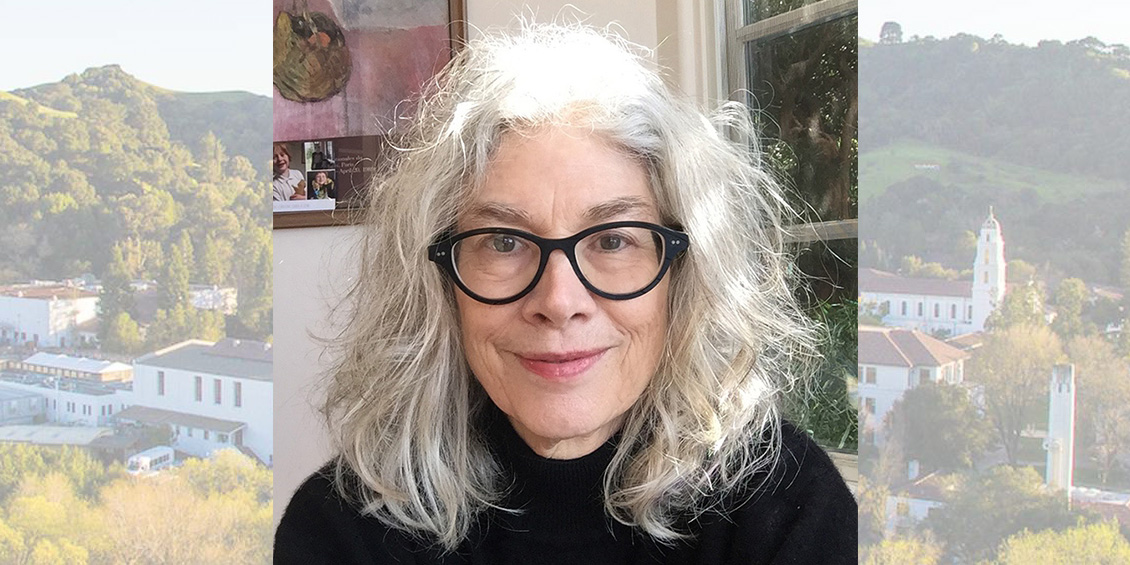 Writer Brenda Hillman with image of Saint Mary's campus in background