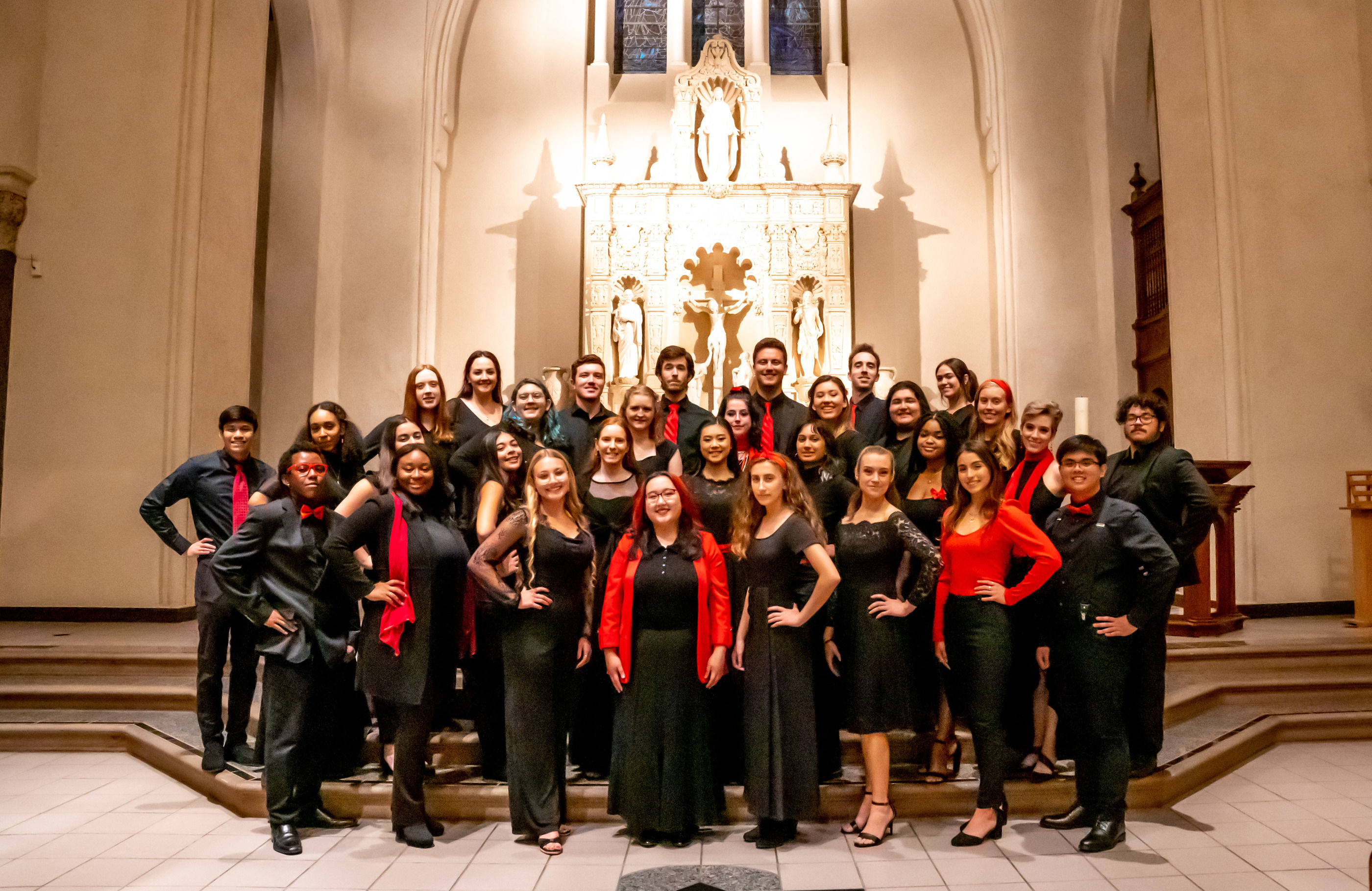 Choir members grouped together in the chapel
