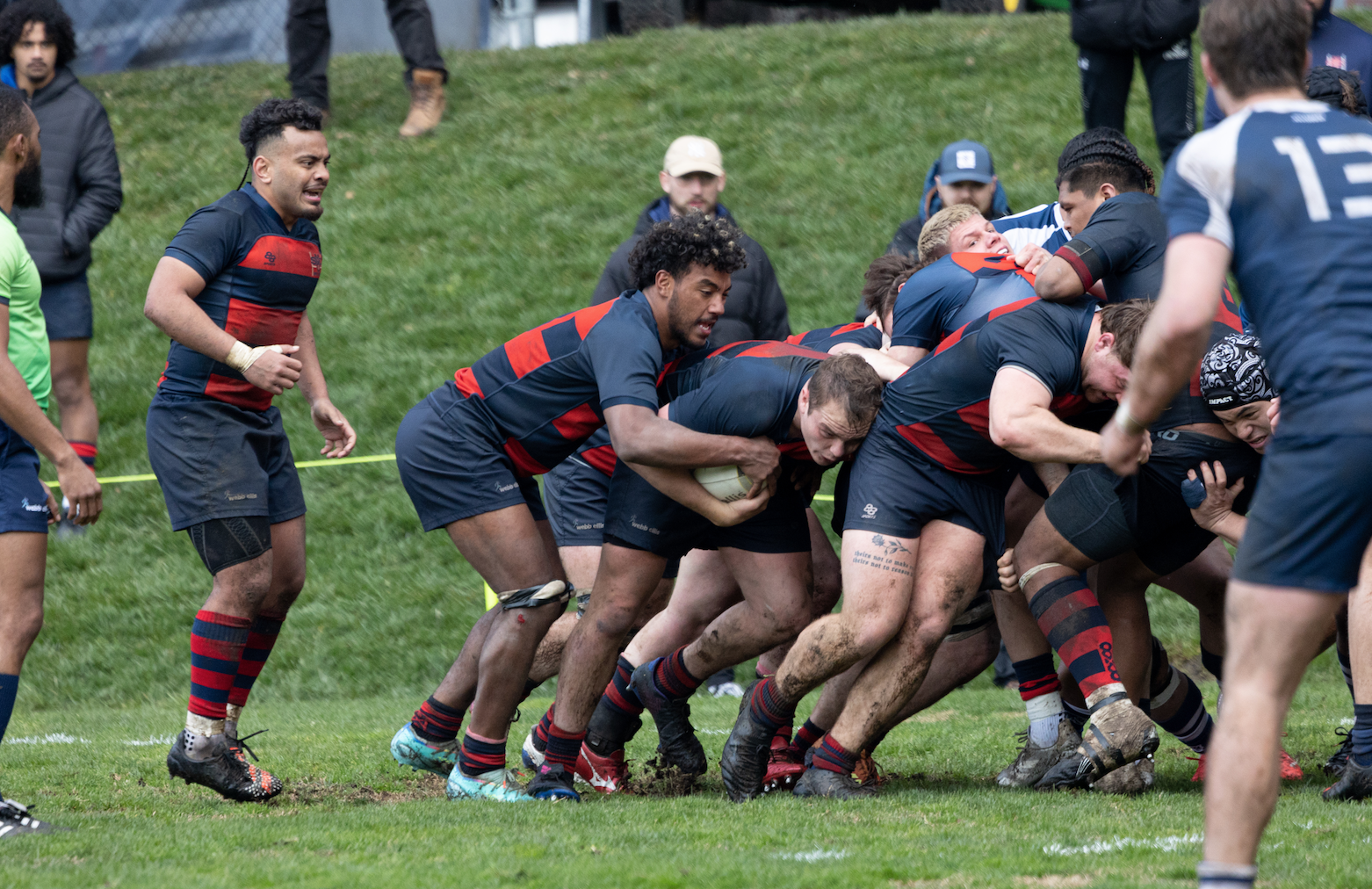 Joshua Allan secures the ball while the Gaels push to the try zone.