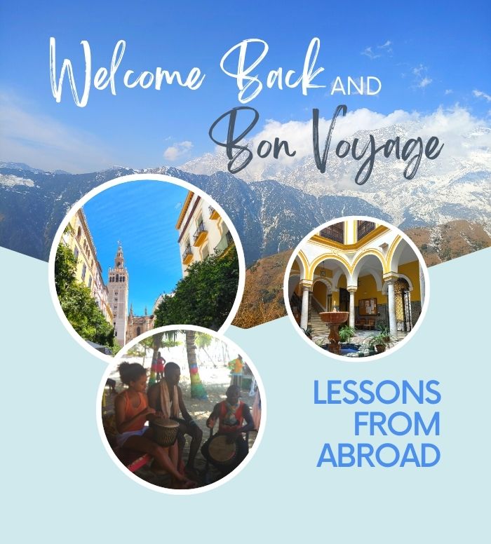 images of buildings and mountains and a group of people playing drums