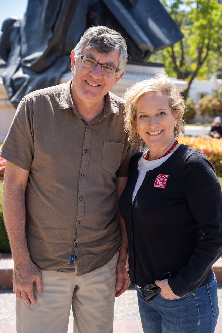 two teachers outside smiling