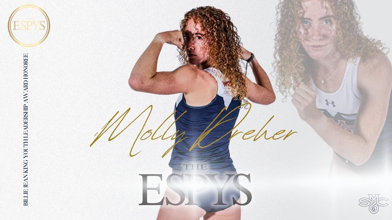 Runner Molly Dreher with text: Molly Dreher, The ESPYS, Billie Jean King Youth Leadership Award Honoree