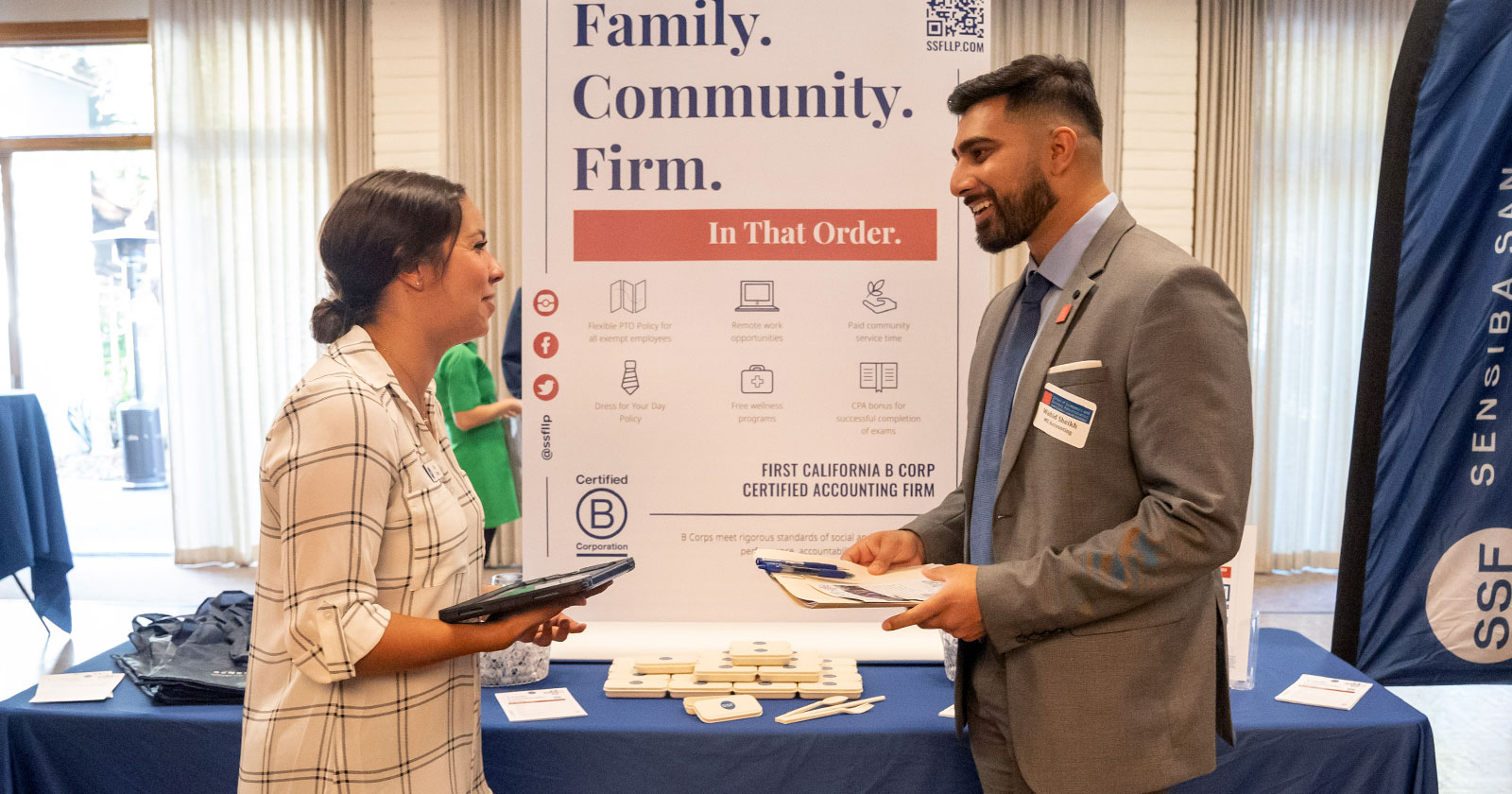 a recruiter and student meet at a saint mary's career fair