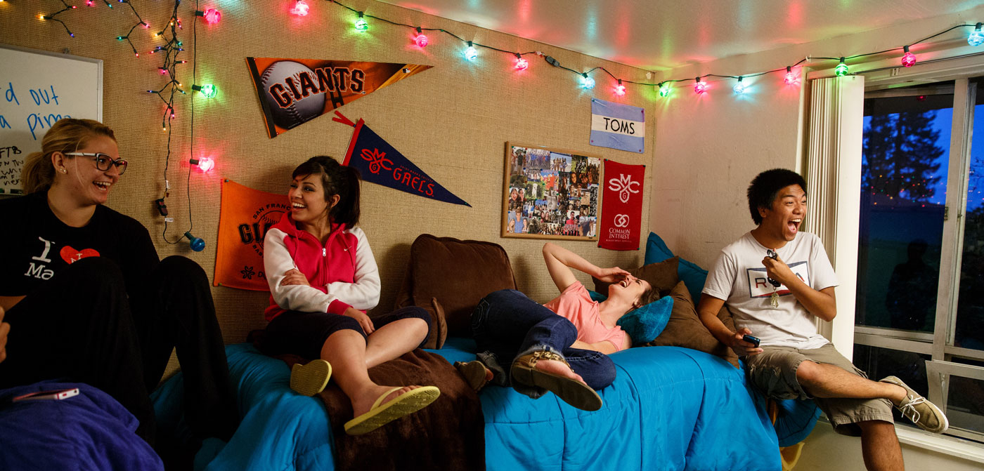 Students hanging out in the dorm room