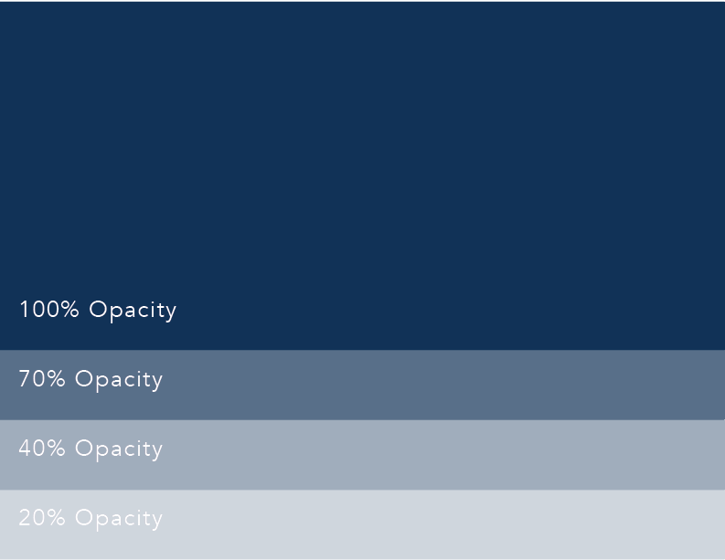 Navy blocks in 100%, 70%, 40%, 20% opacity