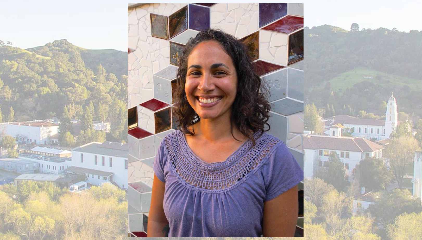 Mathematician Anastasia Chavez with SMC campus in background