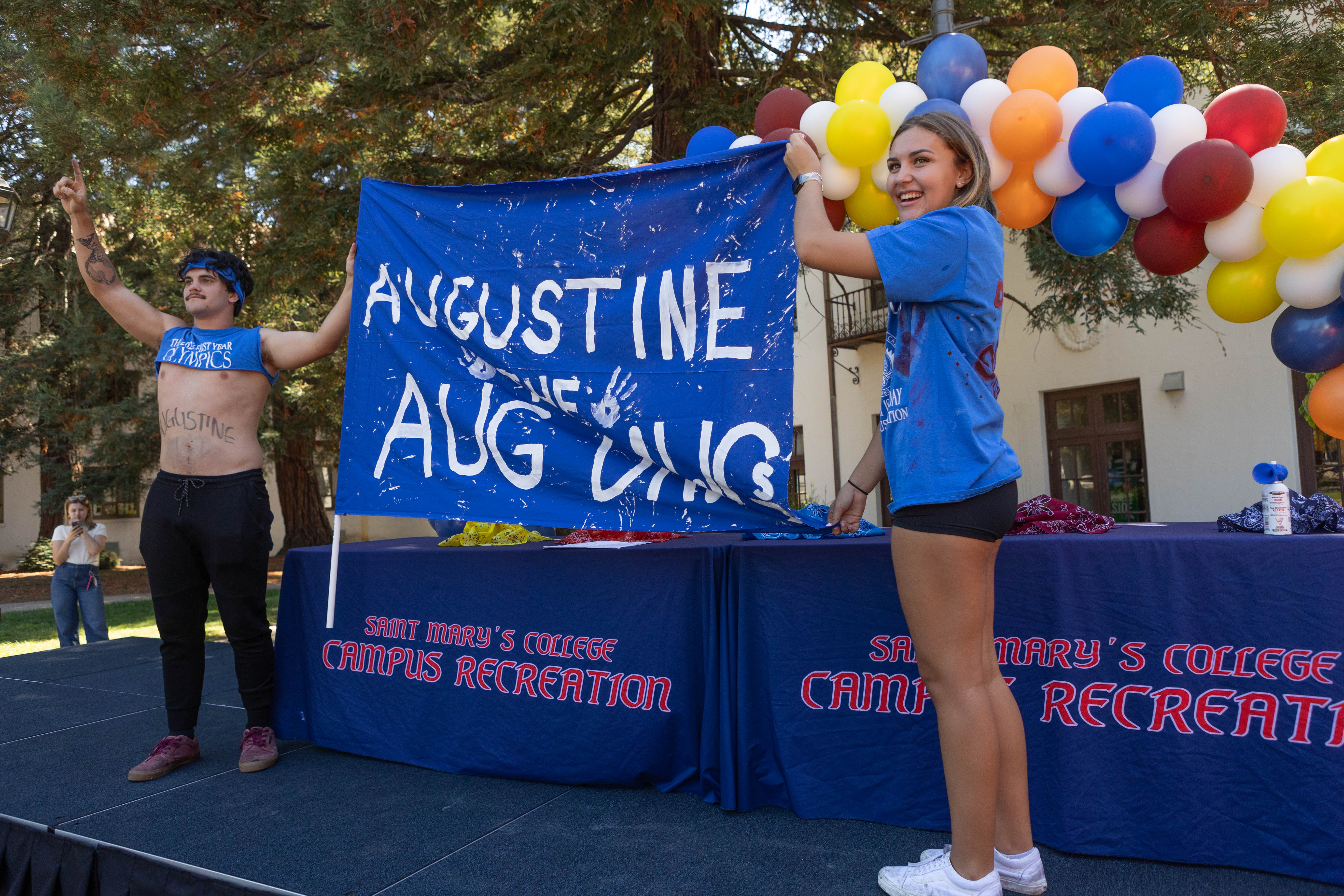 Augustine Hall with their Hall Flag
