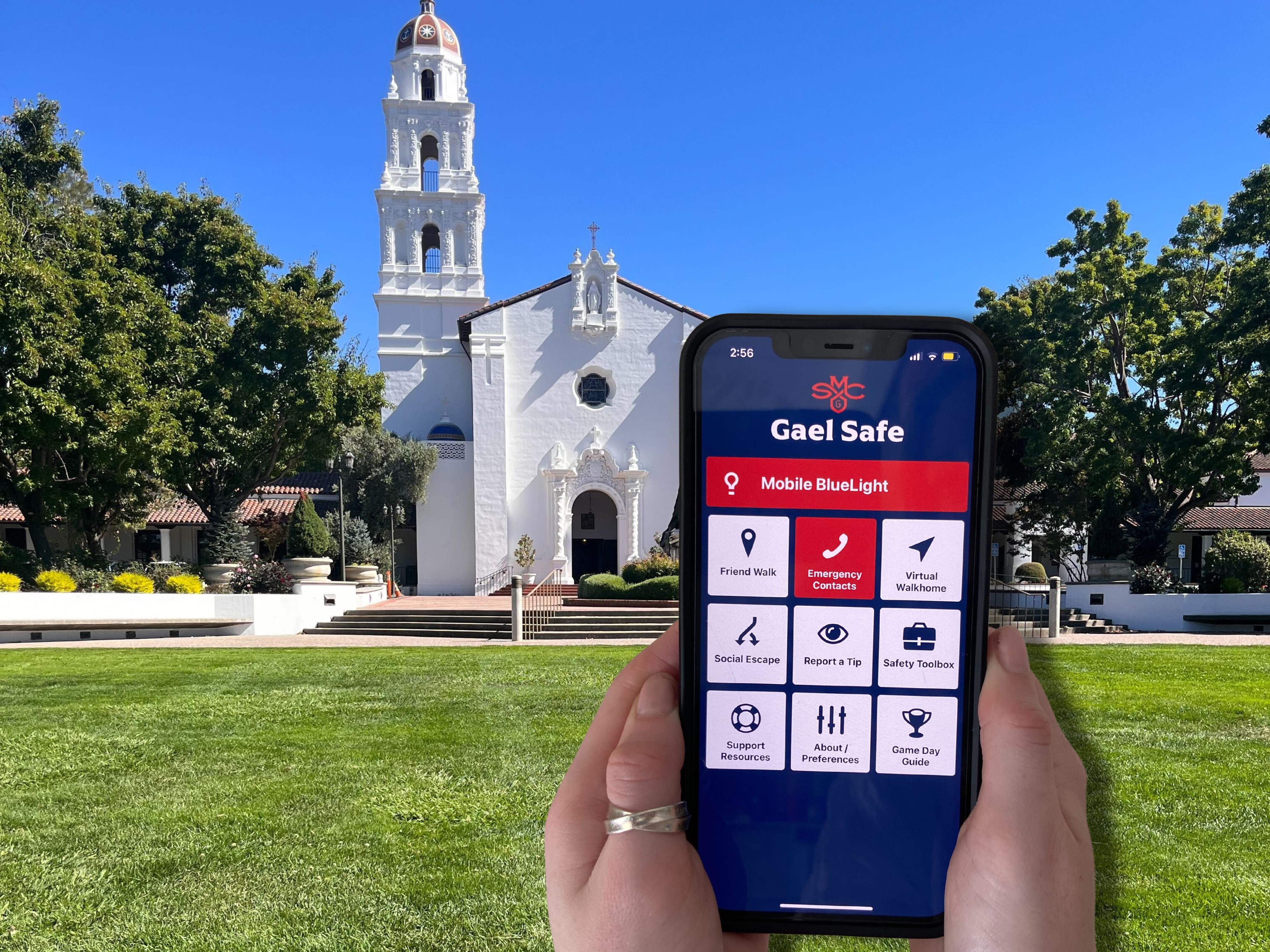 Gael Safe in front of Chapel