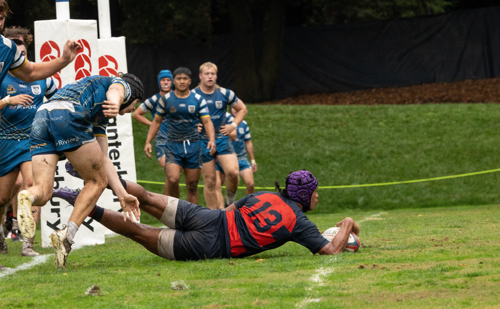 Men's Rugby Player Scores a Try