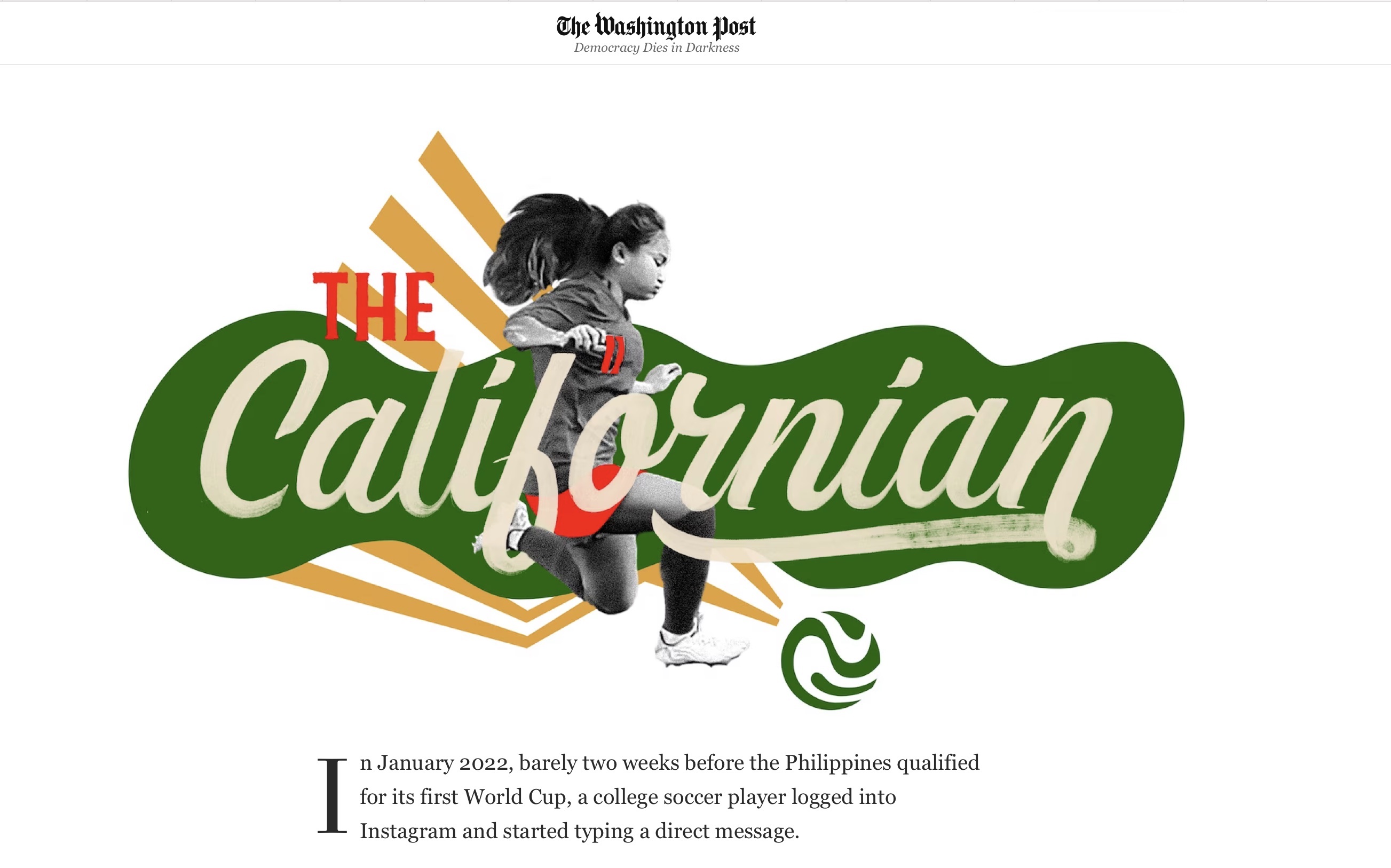 Soccer player Maya Alcantara in a screenshot from The Washington Post that says "The Californian"