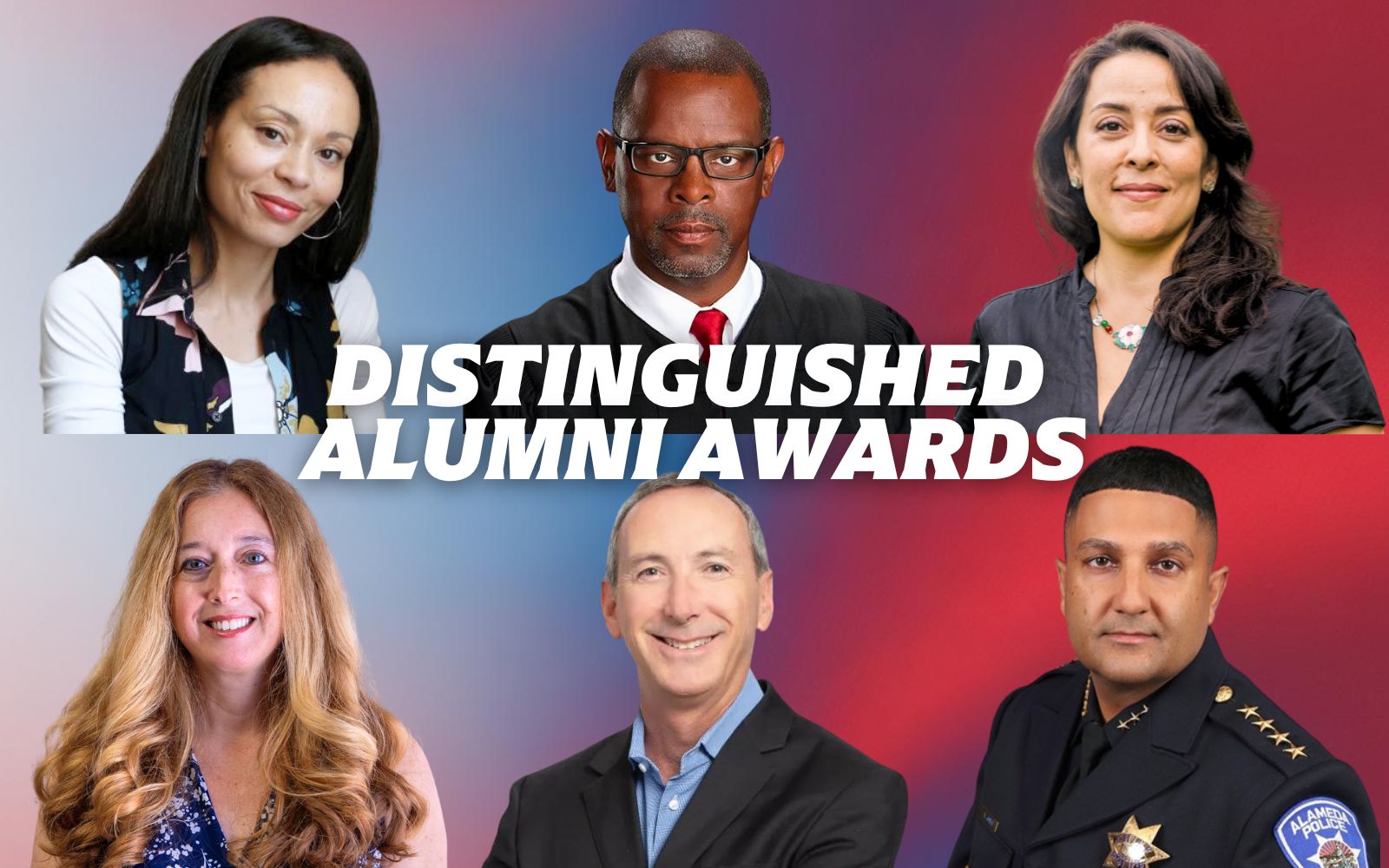 Headshots of the six recipients of Alumni Awards