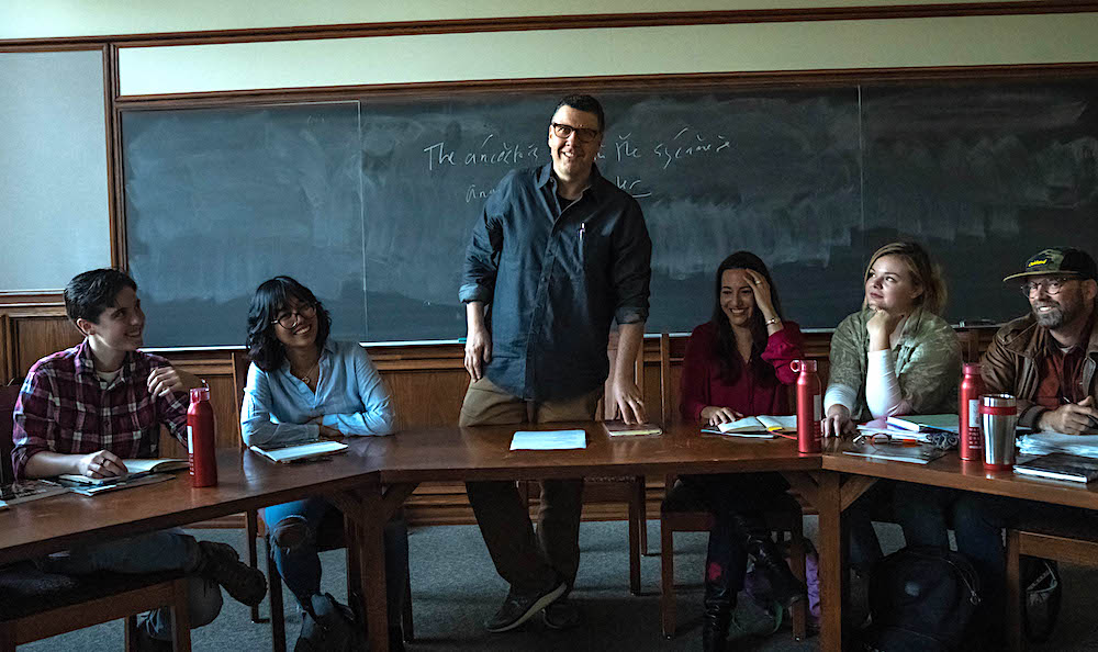 Writer Matthew Zapruder in the classroom with creative writing students