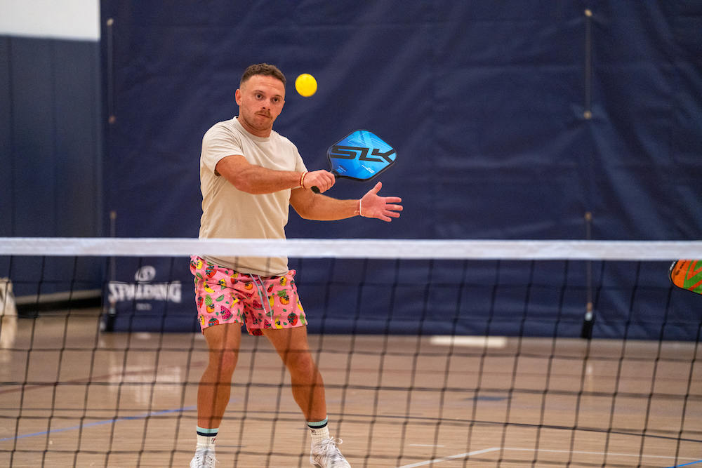 Nick Cassman plays pickleball in the Alioto Recreation Center in October 2023 