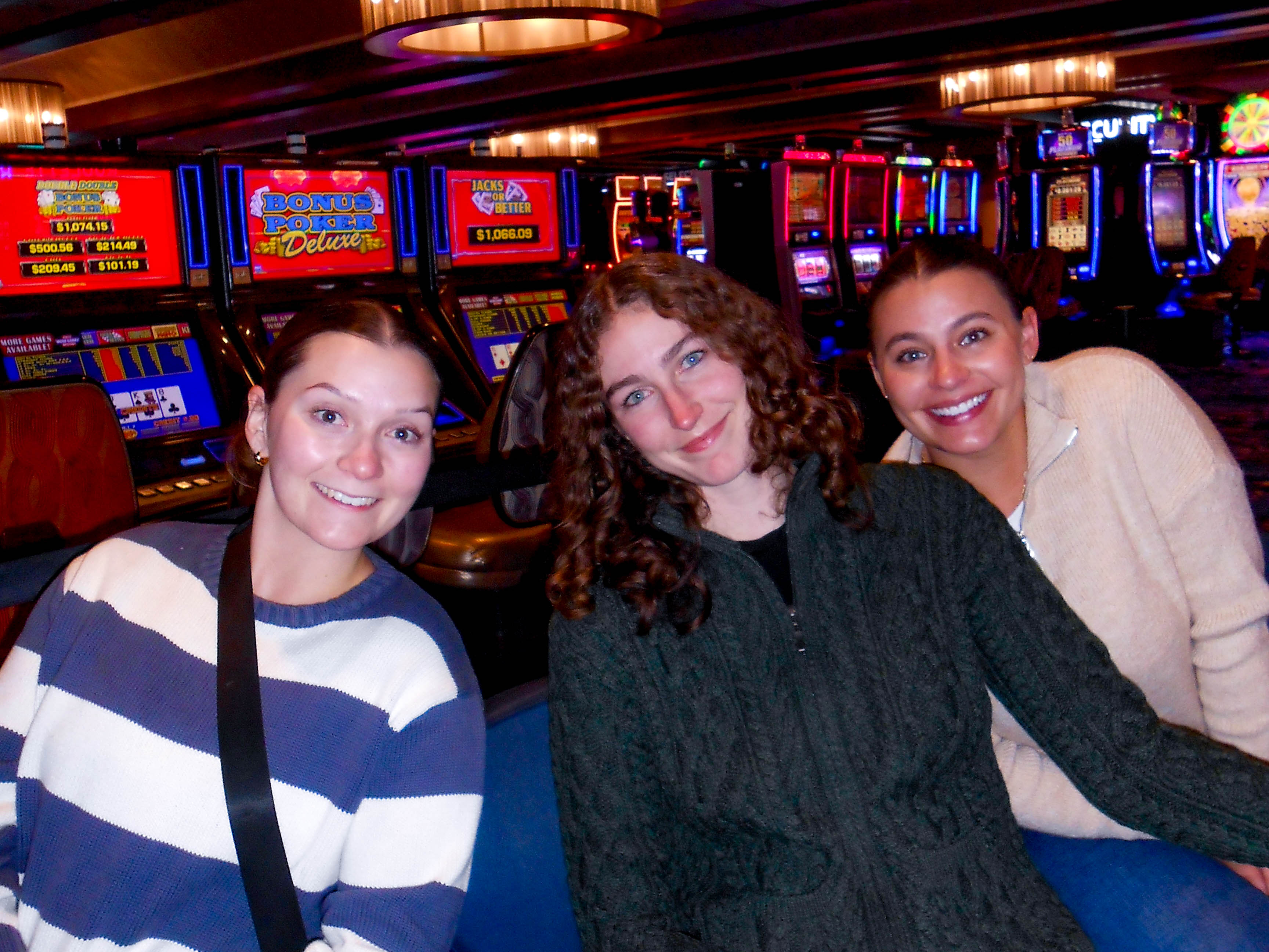 SMC Students gather in the casino at the Golden Nugget Hotel after a day in the snow to watch the Gaels beat Gonzaga in the Men’s Basketball match up on February 3, 2024./Photo courtesy of Olivia Virgin ‘24