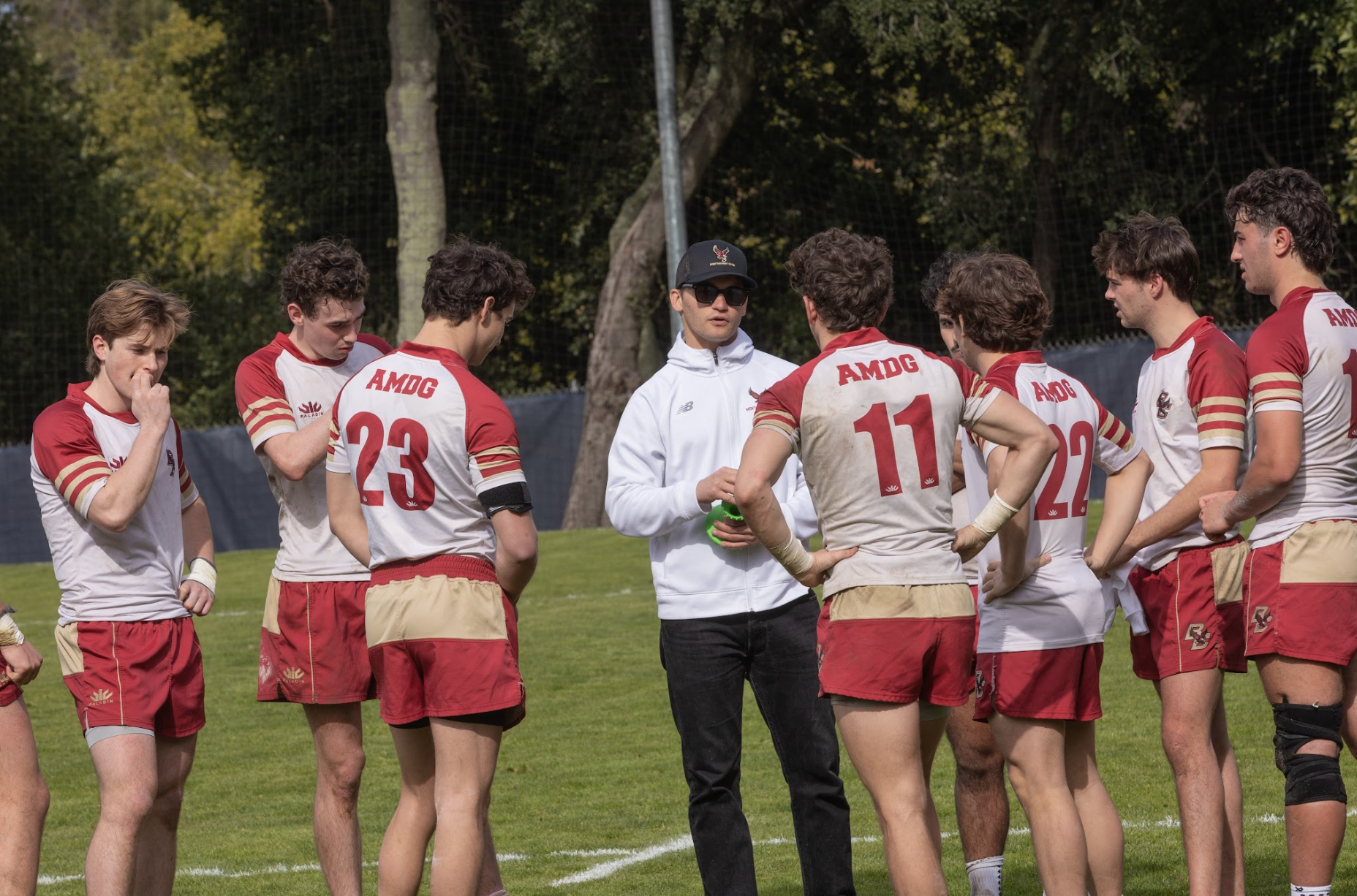  SMC Alum Holden Yungert ‘17 encourages the Boston College Players during the half to continue the fight against the Gaels. 