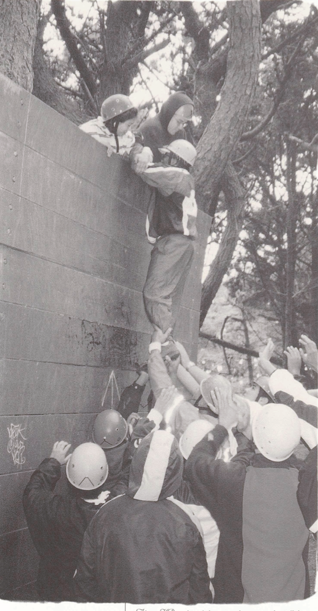 HP student climbing the wall in 1980s