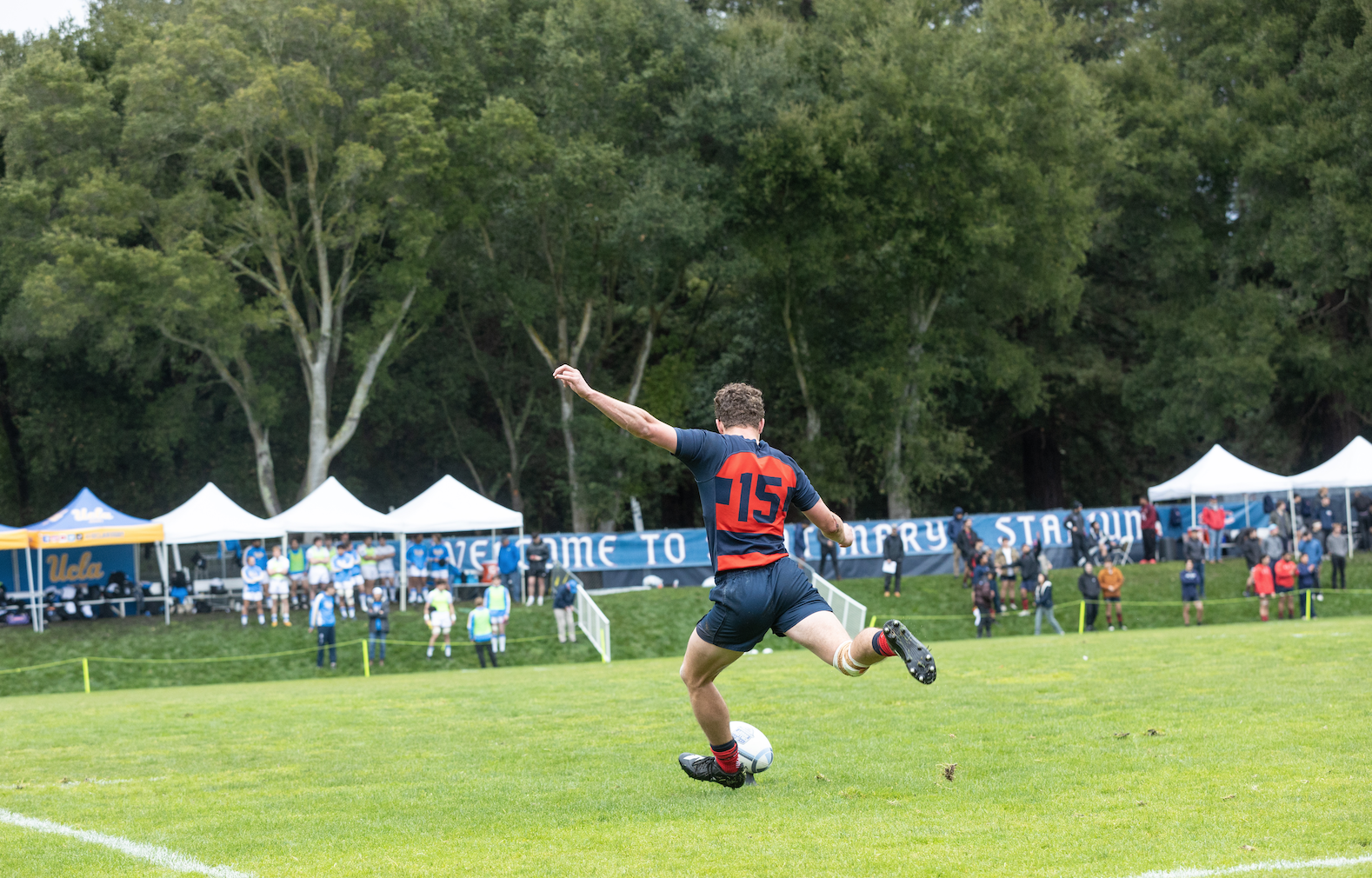 Mario Storti kicks for the conversion during the rugby game