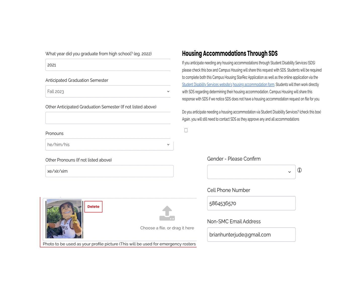 personal details housing application**