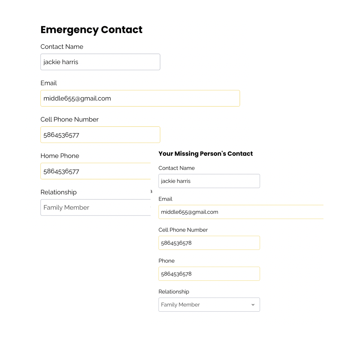 emergency contact information