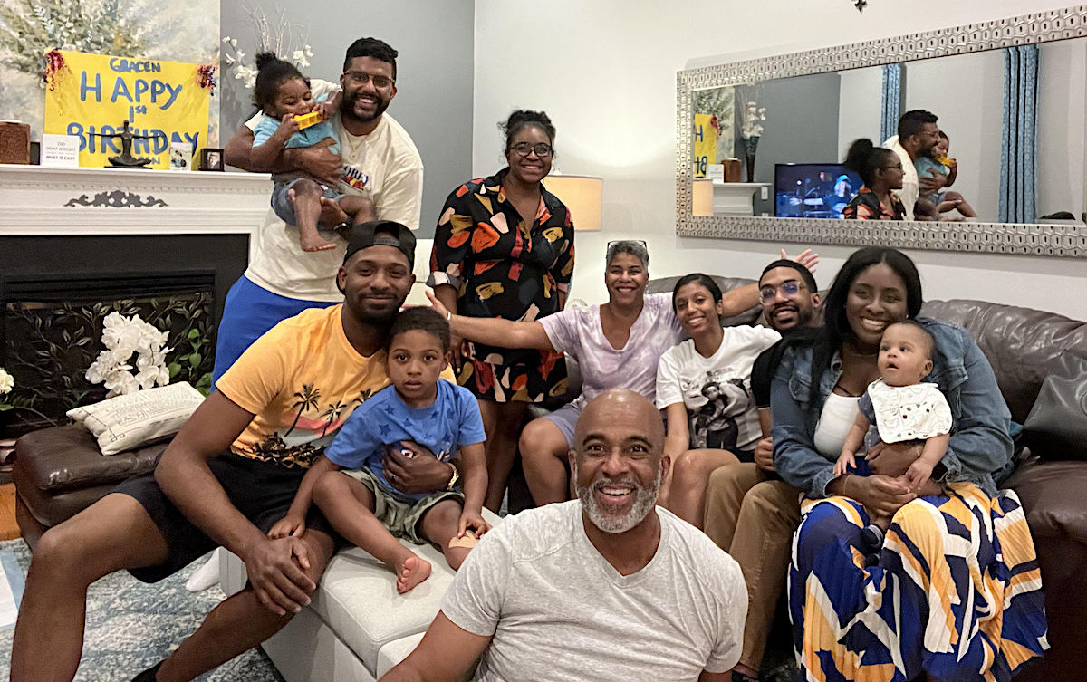 Family of Vicki Martin Smith '83 in their living room