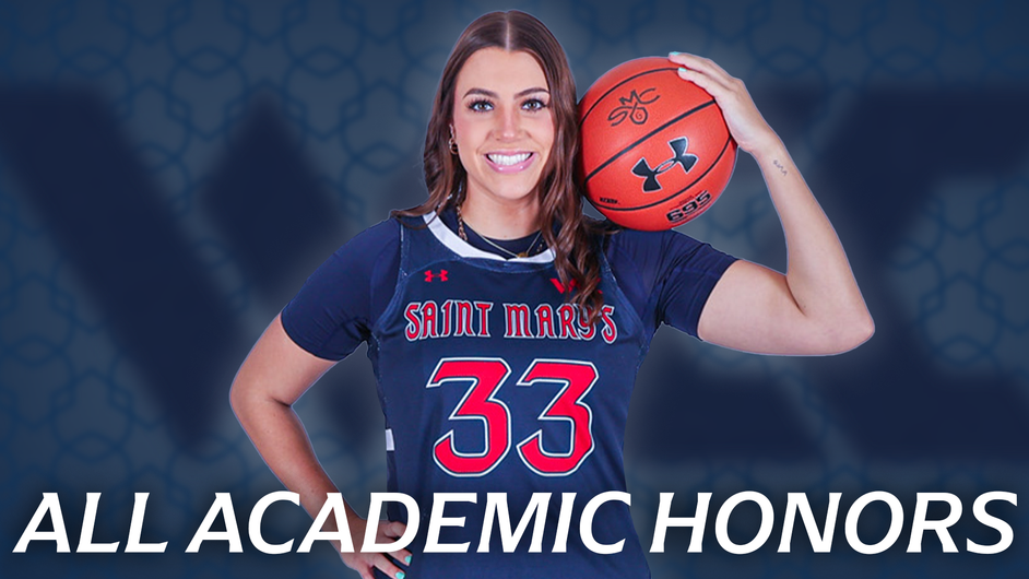 Women's basketball player Ali Bamberger and text ALL ACADEMIC HONORS