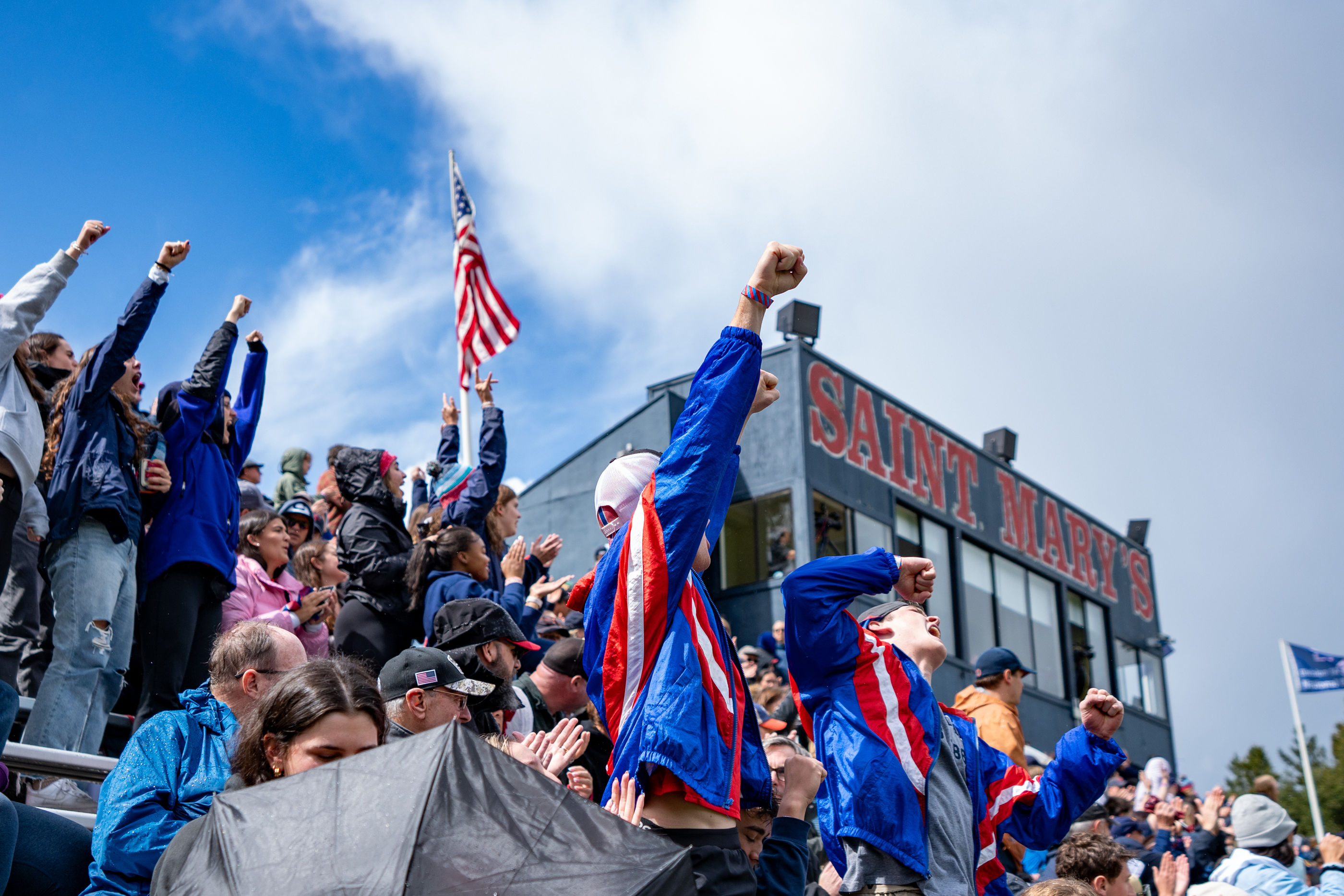 GO GAELS: Gael fans cheer on Men’s Rugby during the spectacular match-up against UC Berkeley Golden Bears on March 23, 2024 at Saint Mary’s Stadium. / Photo by Francis Tatum