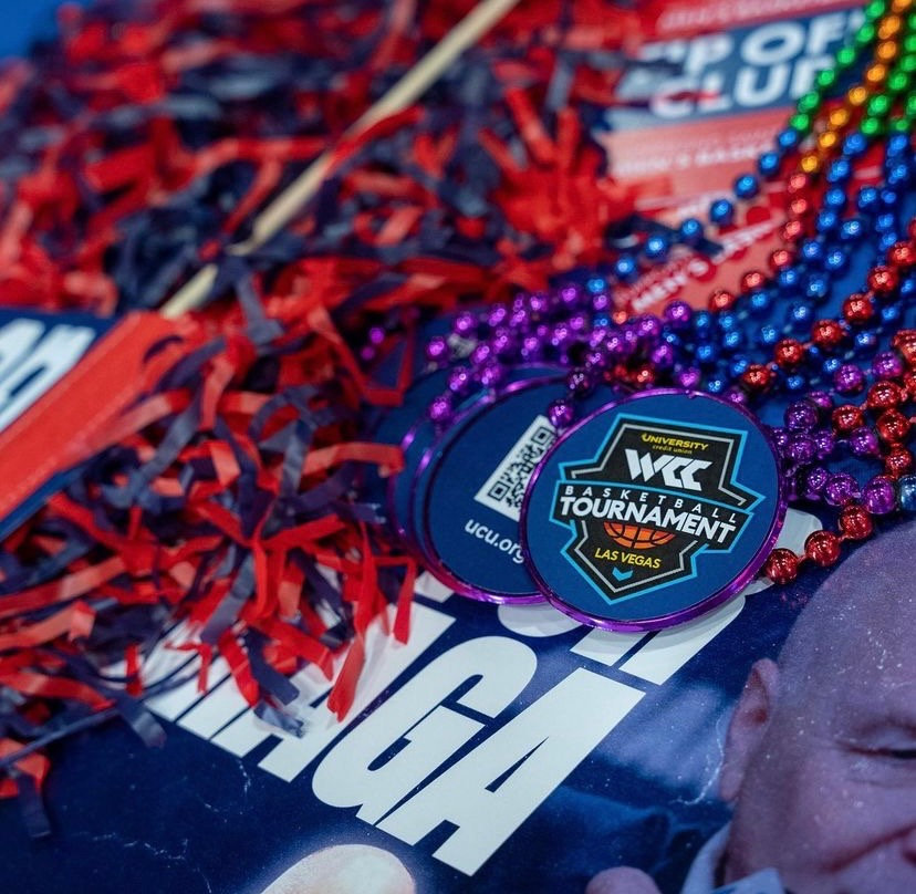 Decorations and a pom pom at the Pregame Party before the WCC Tournament 2023