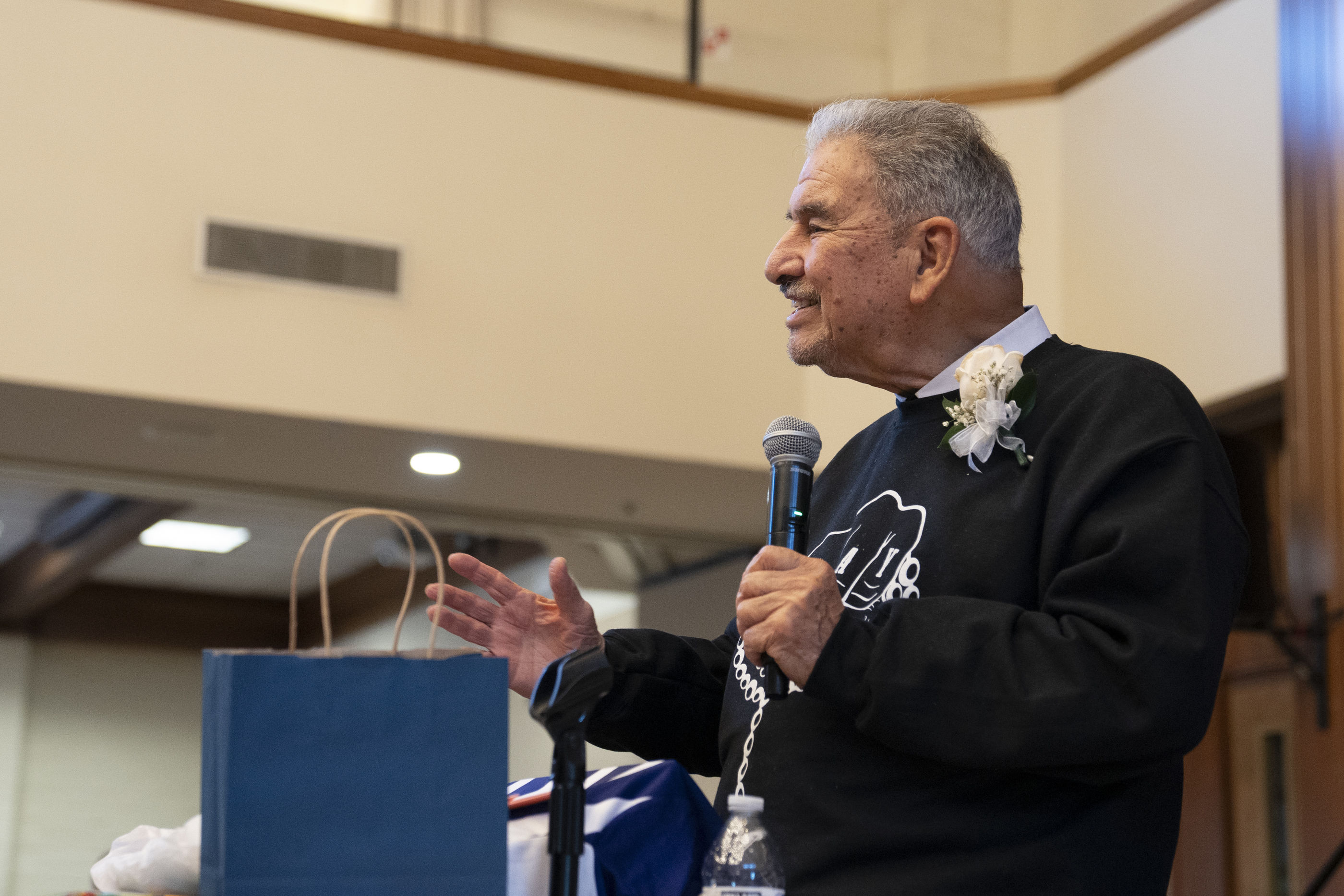 Brother Camillus Chavez speaking at his farewell event in 2022