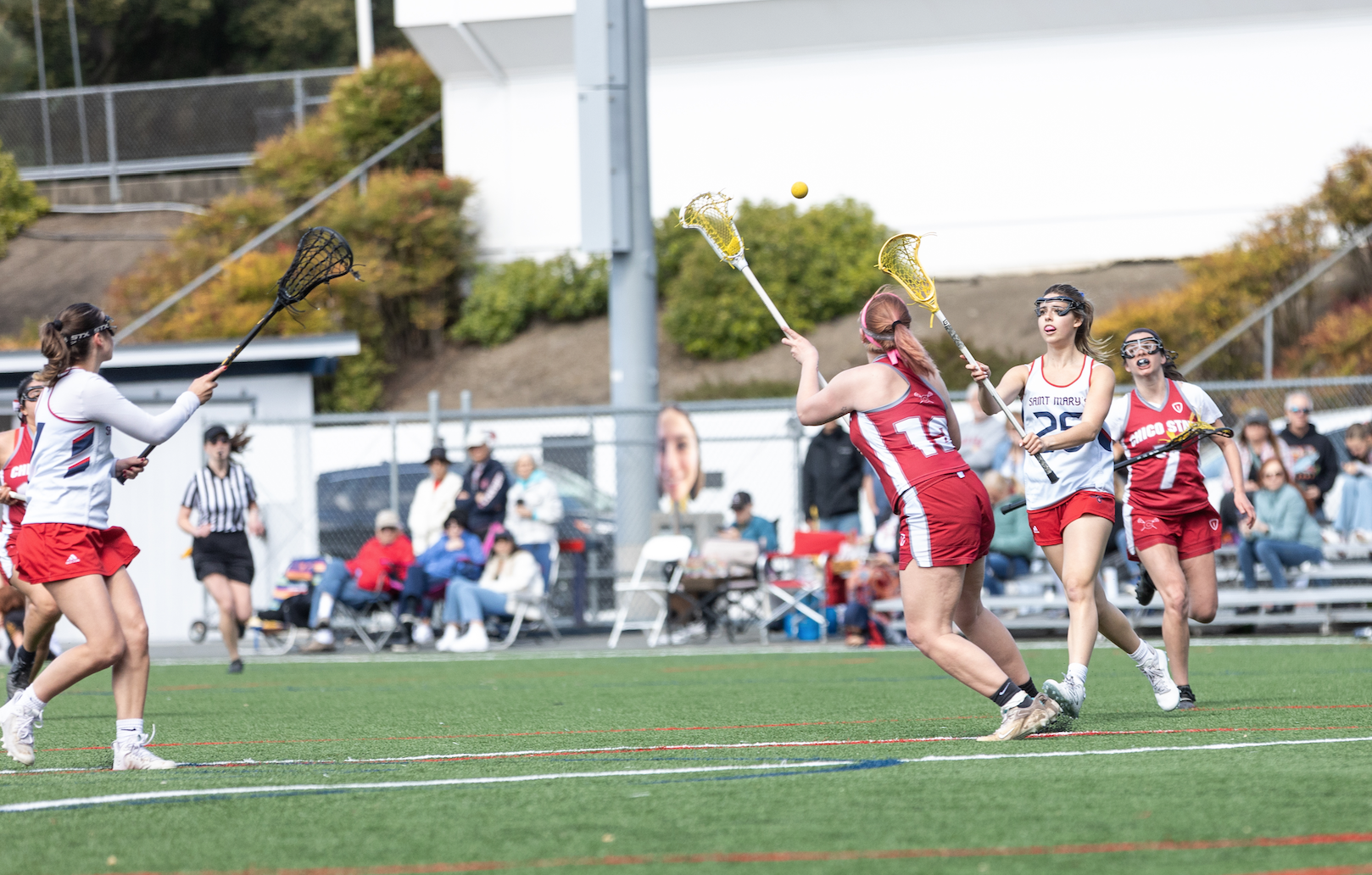 No. 25 Gabi Laguero successfully passes to the Gael teammate during the match against Chico State at the Recreational Turf Field on Saturday, April 6.