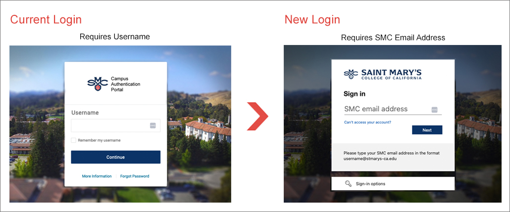 Current and New login screens
