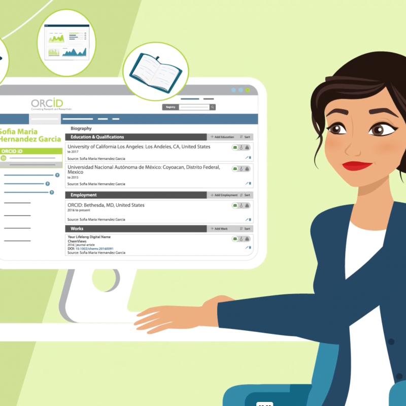 illustrative drawing of a scholar at a computer