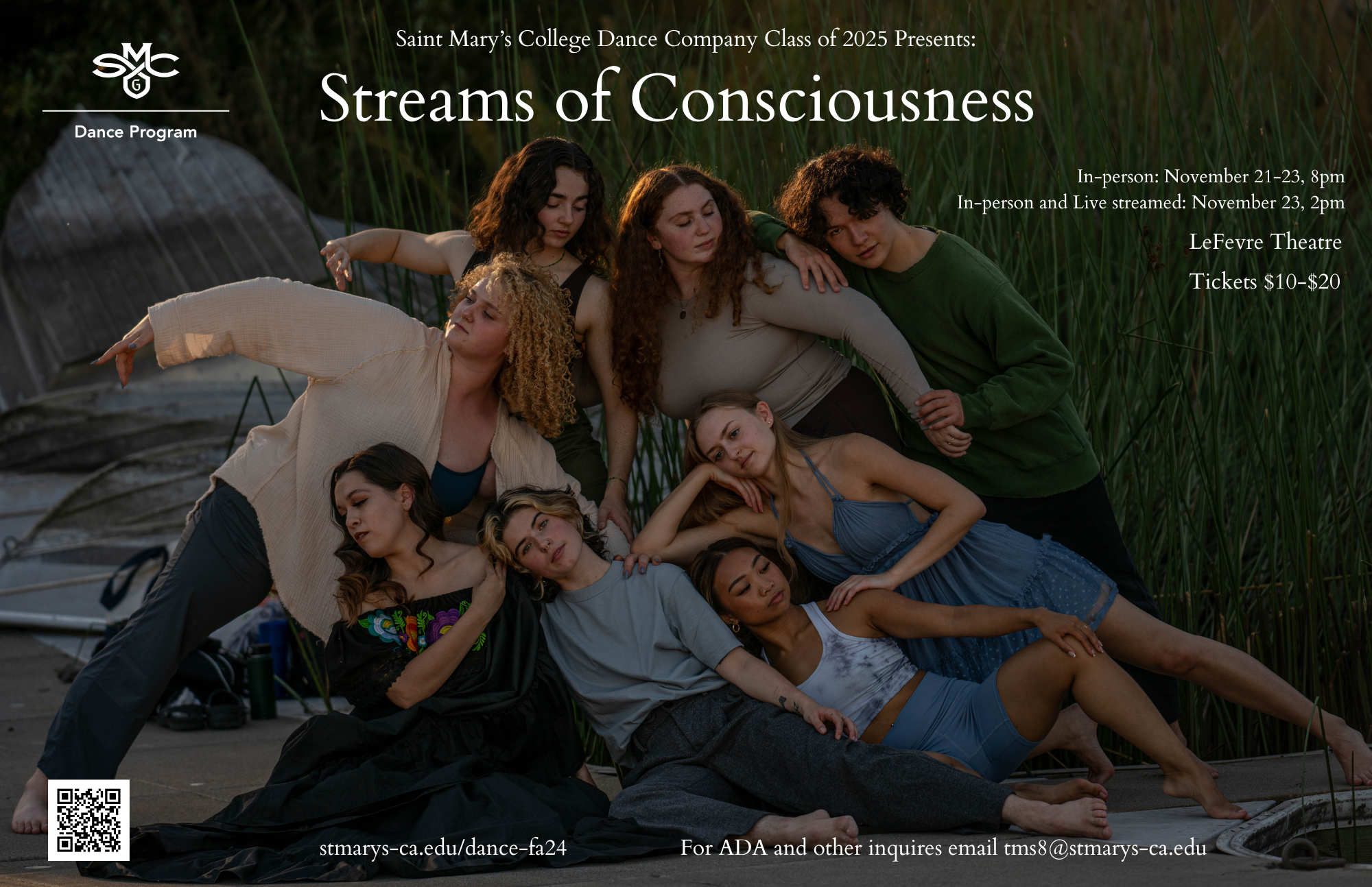 Dance students lying in a group with dance poses