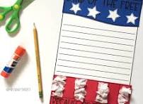 Red white and blue paper, glue stick and pencil