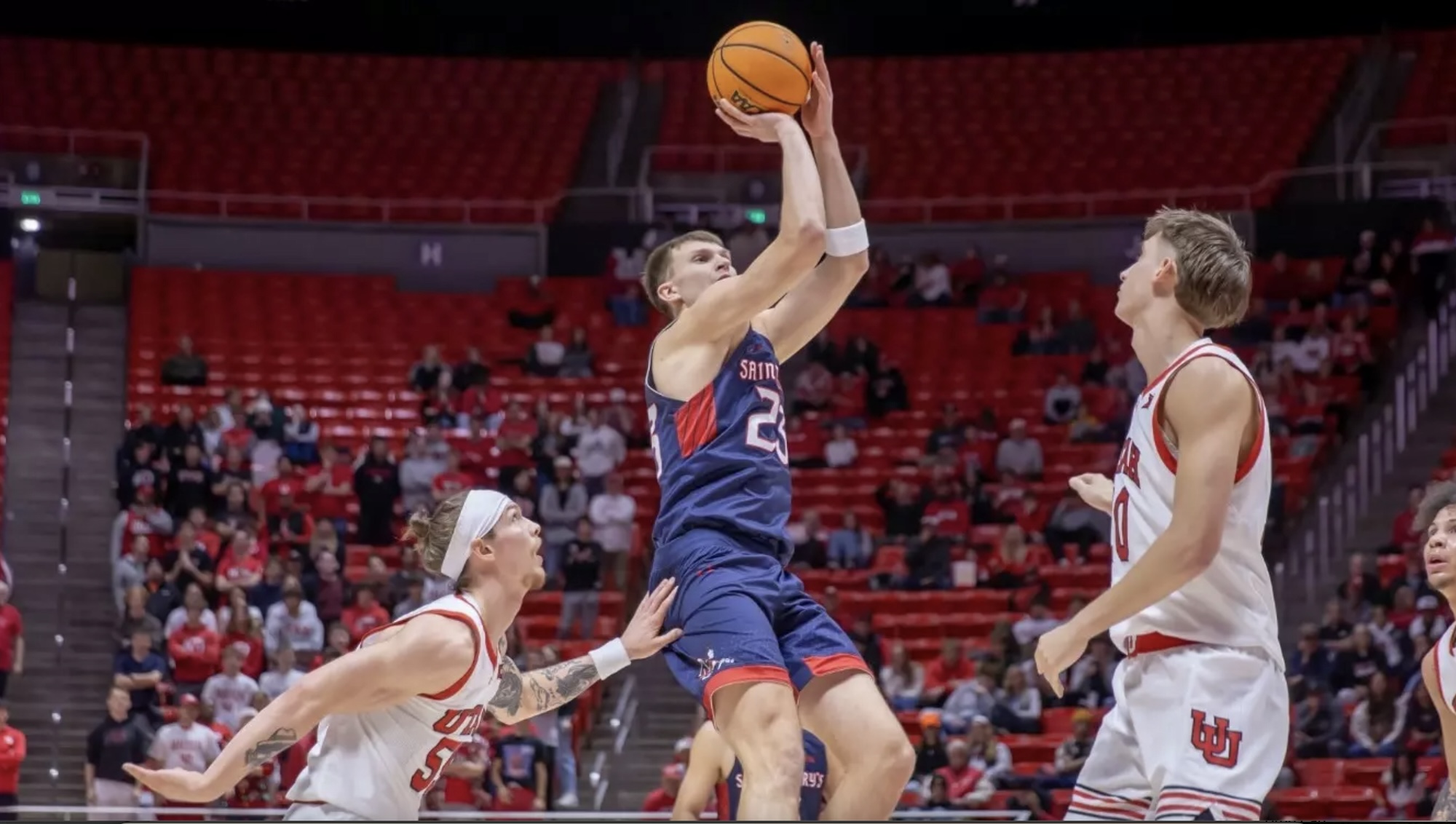 Men's Basketball player Paulius Murauskas shoots against Utah in December 2024