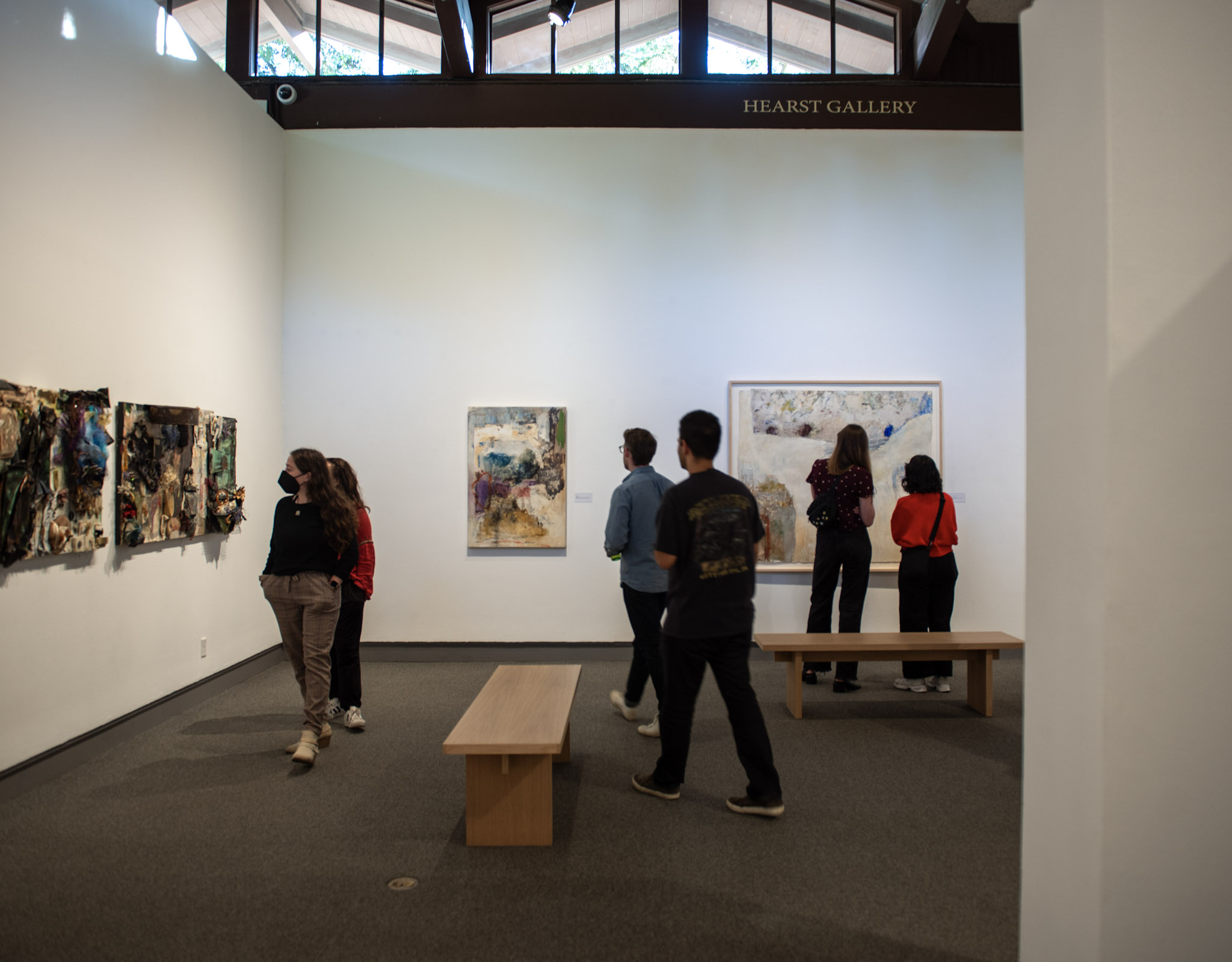 Students looking at artwork